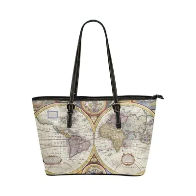 £53.41 • Buy World Map Vintage Art Large PU Leather Carry On Tote Bag 17.5  X 11 