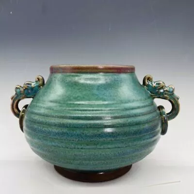 9.4  Old Antique Song Dynasty Lujun Glaze Porcelain Green Double Ear Dragon Pot • $149.64