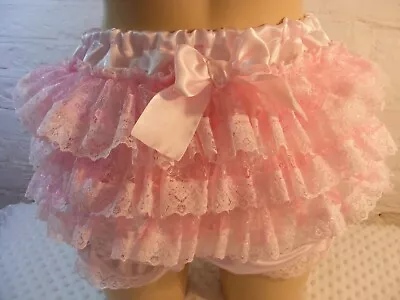 ADULT BABY SISSY Satin  Pink Frilly DIAPER COVER PANTIES FANCYDRESS COSPLAY • £35