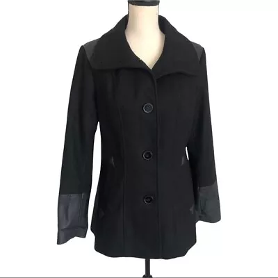 Nicole By Nicole Miller Black Wool Blend PeaCoat Size M • $76