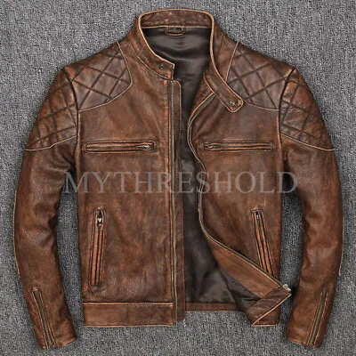£112.49 • Buy Vintage Distressed Brown Men Genuine Biker's Cow-Hide Leather Jacket