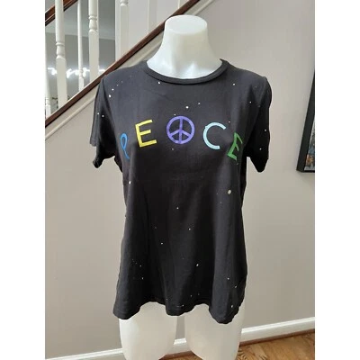 $30 • Buy Lauren Moshi Splatter Paint Peace Sign Tee Black Size XS