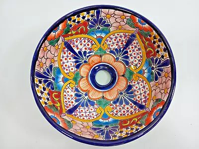 10¾  ROUND TALAVERA SINK Vessel Mexican Bathroom Sink Handmade Folk Art Ceramic • $109