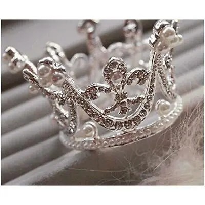 Bridal Wedding Party Baby Pearl Rhinestone Full Circle Round Mini Crown Tiara • $15.79