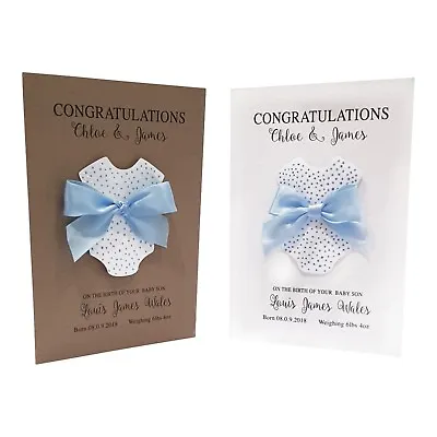 Personalised New Baby Boy Card Handmade With Blank Insert Kraft Or White • £3.49