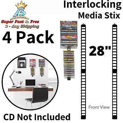 Wall Mount Media Stix Modern Space Save Interlocking CD DVD Storage Holder 4 Pcs • $35.70