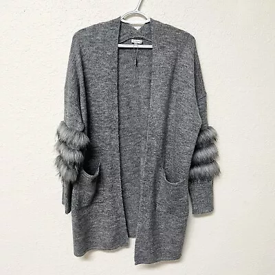 Sioni Woman’s Cardigan Wool Mohair Blend Sweater Gray Pockets Size M • $29.99