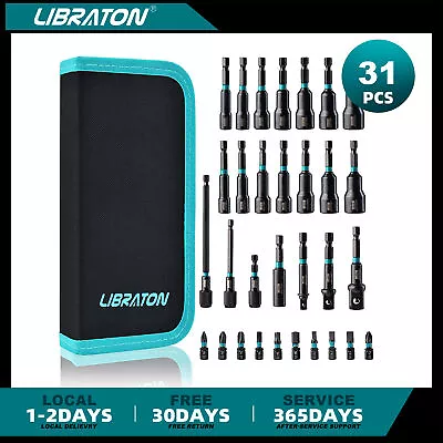 Libraton 31PCS Magnetic Nut Driver Set 1/4  SAE & Metric Impact Drill Driver Bit • $28.49