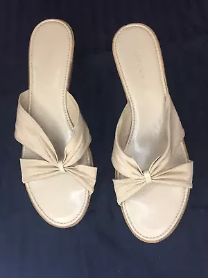 DAMIANI'S Beige Womens Wedge Heels Sandals Shoes OPEN Toe Size 10 Made In ITALY • $14.95