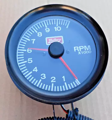 VINTAGE MALLORY 0-10000 TACHOMETER W/ ADJUSTABLE REV LIMIT NEEDLE.  4.5  O.D. • $99.99