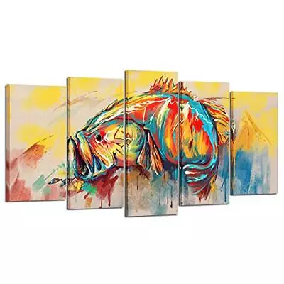 5 Piece Canvas Wall Art For Living Room Large Mouth Bass Fish Paintings Gicle... • $86.97