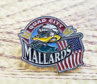 🔥 Quad City Mallards 02/03 Logo American Flag UHL Lapel Pin Button • $20