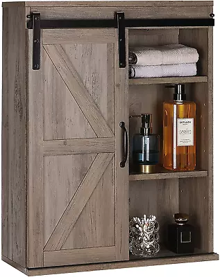 Farmhouse Wood Wall Storage Bathroom Cabinet With Sliding Barn Door Ru • $111.37