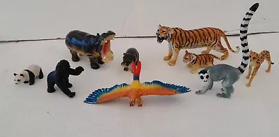9 X  AAA Wild Or Zoo Animal Figures  Vintage Bundle Hippo Tiger Lemur Macaw • £25