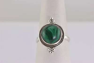 Sterling Silver Bezel Set Polished Green Malachite Band Ring 925 Sz: 8 • $25.50