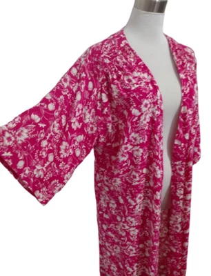 $5 • Buy Designer Womens Boho Chic Floral Pink White Duster Robe Dress W Belt Pockets S-M