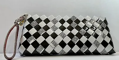 Nahui Ollin Recycled Candy Wrapper Clutch Purse Black White Green Unique Cool • $29.95