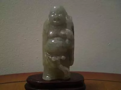 Celadon Russet & Spinach-green Jadeite Ice Jade Buddha Standing Budai Figure • £200