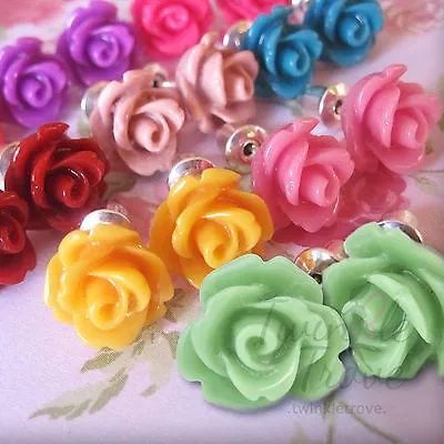 Small Cute Flower Rose Bud Stud Earrings Wedding Bridesmaid Gift • £1.49