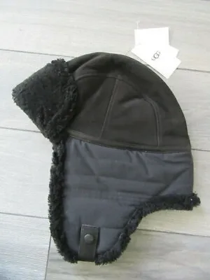 Ugg Australia Mens Media Black Shearling & Textile Trapper Hat Nwt • $63.99