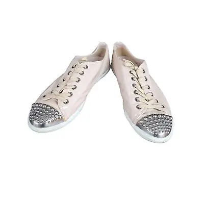 Miu Miu Womens Sneakers Shoes Pink Studded Cap Toe Patent Leather EUR 38.5 8 • $165