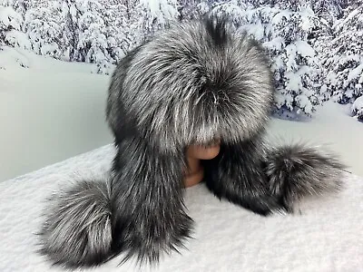 Real Silver Fox Fur Women Winter Trapper Hat Aviator Ushanka Style Ears Flap • $263.84