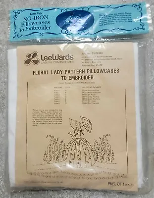 Vtg Pair Stamped Leewards Counted Cross Stitch Floral Lady Sunbonnet Pillowcases • $22.95