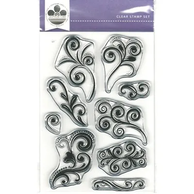 Craftwork Cards Clear Stamp Set - Flourishes & Scrolls 9 Stamps In Total New • £2