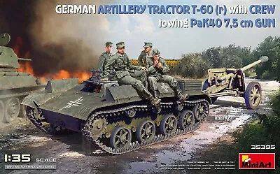MiniArt 35395 German Artillery Tractor T-60 (r) With PaK40 Gun And Crew 1/35 • $50.59