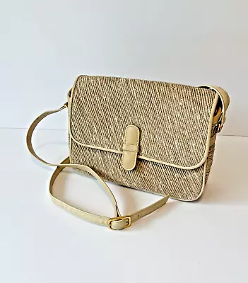 Vintage Morris Moskowitz Textured Fabric W/Leather Trim Taupe /Tan  Shoulder Bag • $15