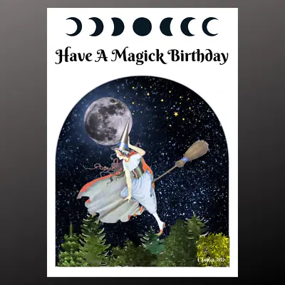 Have A Magick Birthday Card Witch Moon Celestial Goddess Wiccan Pagan Gothic • £2.99