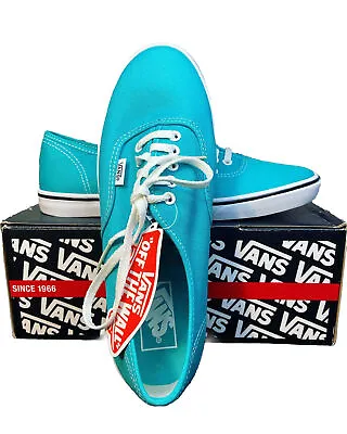 NEW OLD STOCK VANS Authentic Lo Pro Turquoise White Shoes US MENS 6.0 WOMEN 7.5 • $64.95