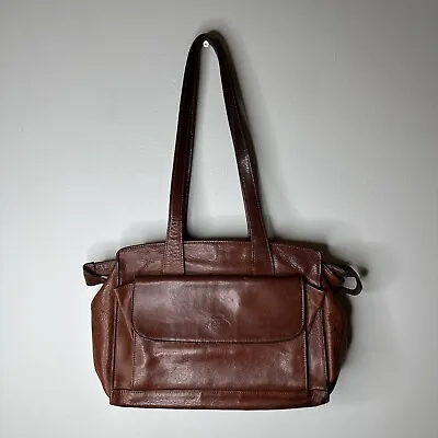 Vintage GHURKA Marley Hodgson Brown Leather Medium Shoulder Bag Purse • $112.12