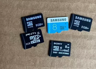 Lot 217~Lot Of 5 Micro SD SDHC Memory Cards 8GB Samsung~PNY~Sony~Class 2~4~6~10 • $21.49