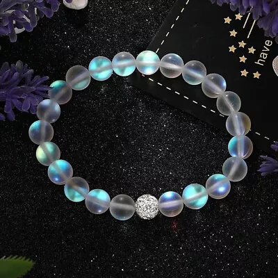 Natural Angel Aura Mermaid Quartz Beads Healing Reiki Dainty Friendship Bracelet • $9.99