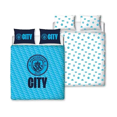 Manchester City FC Kids Double Duvet Reversible Bedding Blue Set Quilt Cover • £34.99