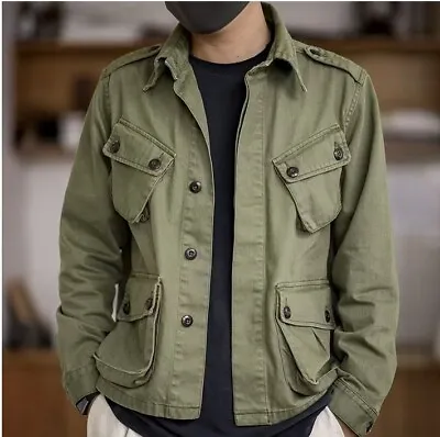 New Retro Jungle Jacket Paratrooper Cargo Coat Men's Multi Pocket Casual Tops • $28.82