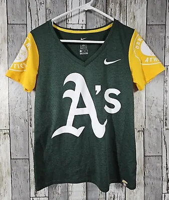 Nike Dri Fit Oakland Athletics Women's V-Neck T-shirt Sz Xs Green  • $14.40
