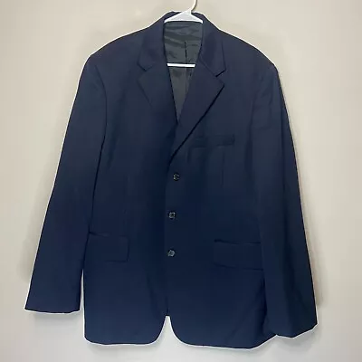 J Crew Men 46R Suit Jacket 3 Button Navy Blue Wool Blazer Sport Coat Business • $29.99