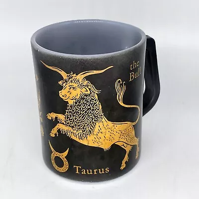 Vintage Federal Milk Glass Black Gold Coffee Mug Taurus The Bull Zodiac 4  • $10