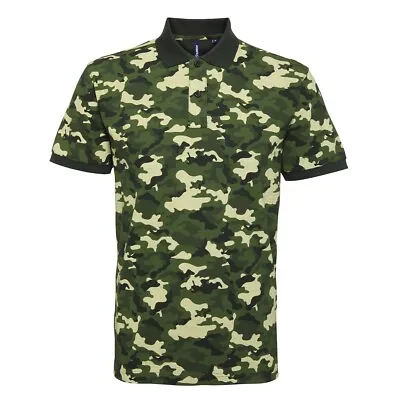 Mens Camo Pique Polo Shirt Short Sleeve Camouflage Army Print Tee Asquith & Fox • £8.86