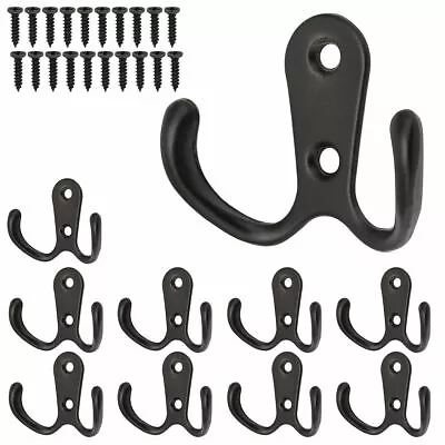 10pcs Hanging Metal Double Hook Clothes Hat Coat Robe Wall Door Hangers Hooks • $8.74