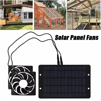 10W 12V Solar Panel Powered Dual Fan Kit Solar Exhaust Fan For Greenhouses Sheds • £18.89