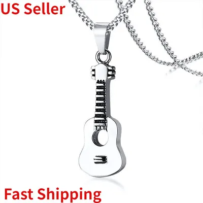 Silver Guitar Memorial Cremation Jewelry Keepsake Ashes Pendants Urn Necklace • $13.99