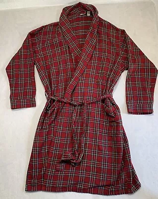 L.L. Bean Flannel Bath Robe Mens 2XL Red Scotch Plaid 100132 100% Cotton • $24.74