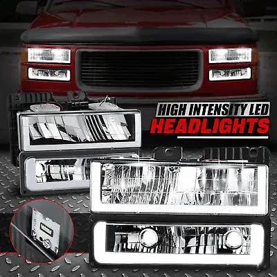 [U-LED DRL] For 88-00 Chevy GMC C/K Headlight+Bumper Turn Signal Lamps Black • $110.88