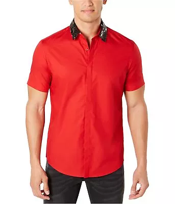 I-N-C Mens Sequin Collar Button Up Shirt Red X-Large • $25.17