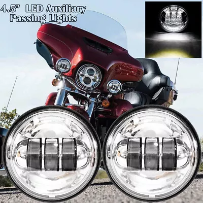 $46.99 • Buy 4.5  LED Passing Spot Lights Fog Lamp Chrome For Harley Road King Classic FLHRC
