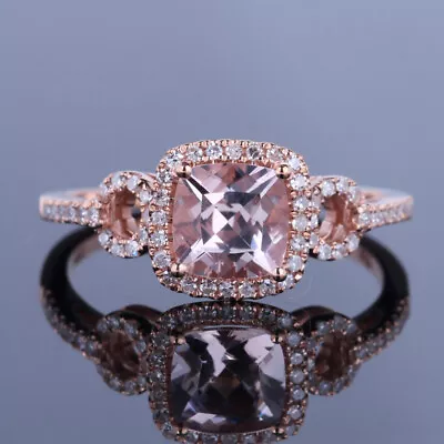 925 Sterling Sliver Cushion Cut Morganite Halo Diamonds Engagement Wedding Ring • $388