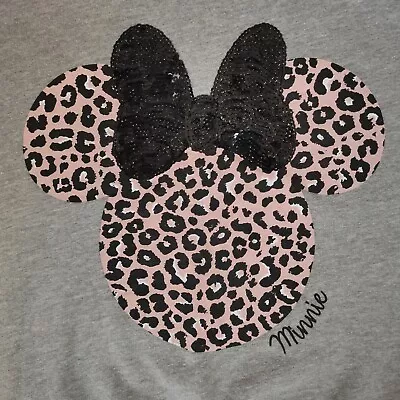 DISNEY MINNIE MOUSE Jumper  Size 8 Grey Pink Black Leopard Sweater Cartoon 1126 • £7.99